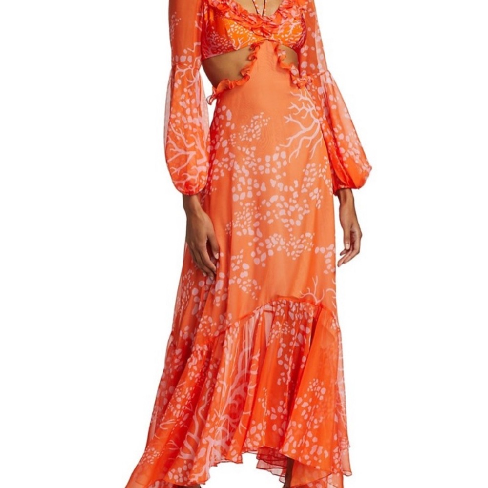 PATBO Cutout Printed Chiffon And Stretch-Jersey Maxi Dress